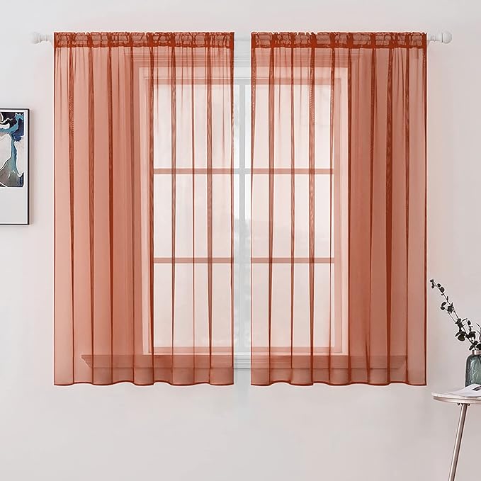 MIULEE 2 Panels Solid Color Sheer Window Curtains Elegant Window Voile Fall Panels/Drapes/Treatment for Bedroom Living Room (54X45 Inches Burnt Orange)