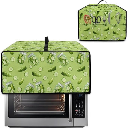 Toaster Oven Dust Cover with Storage Pockets, Dust-Proof Kitchen Appliance Protector for Small Appliances Convection Ovens, S, 14.5 x 18.5 x 9 Inches, Cucumber Print Green