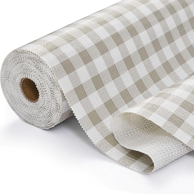 Drawer and Shelf Liner, Non-Slip Kitchen Cabinet Liners Non-Adhesive Thick Strong Grip Waterproof Washable Mats Protect Dresser Shelves Cupboard Bathroom Cabinets, Green Plaid, 12 in X 20 FT