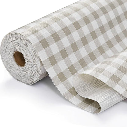 Drawer and Shelf Liner, Non-Slip Kitchen Cabinet Liners Non-Adhesive Thick Strong Grip Waterproof Washable Mats Protect Dresser Shelves Cupboard Bathroom Cabinets, Green Plaid, 12 in X 30 FT