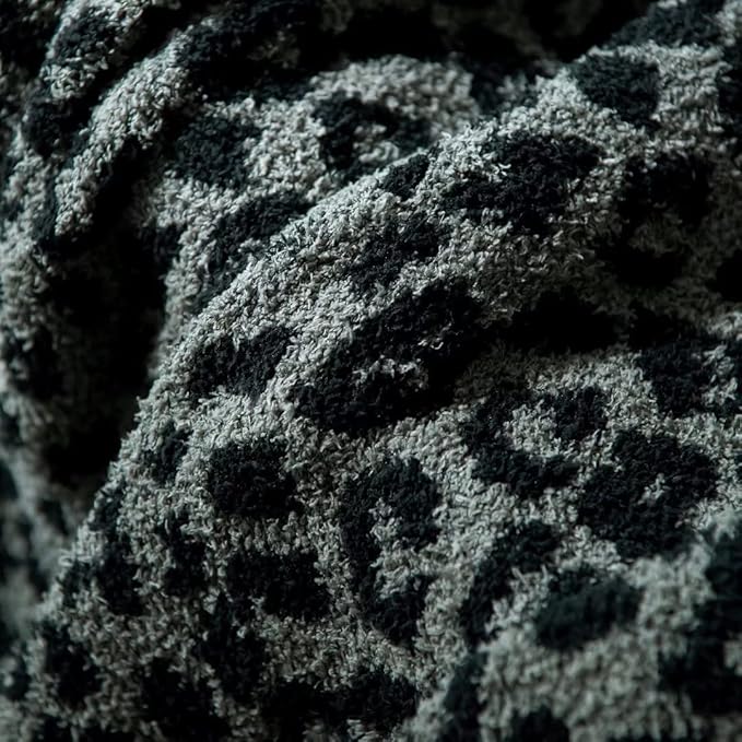 Yarn Leopard Jacquard Throw Blanket Fringe Lightweight Cozy Bed Blanket Soft Throw Blanket fit Couch Sofa Suitable for All Season,Graphite/Carbon
