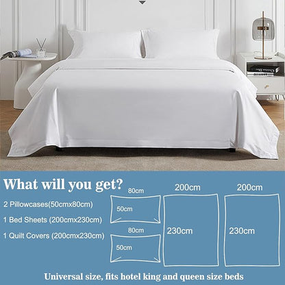 4pcs Superior Disposable Travel Bedset Ready-to-Use Large Size Bed Linens Including One Bedsheet, One Quilt Cover, Two Pillowcases, Portable Bedding Set Breathable for Hotel Camping Trip Hospital