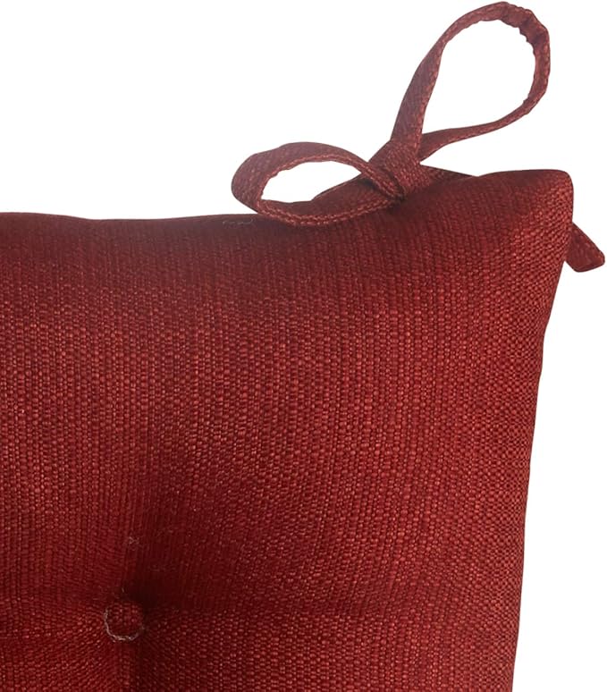 Klear Vu Omega Non-Slip Rocking Chair Cushion Set, Assembled in USA, Thick Padding & Tufted Design, Includes Seat Pad & Back Pillow with Ties, 17x17 Inches, 2-Piece Set, Solid Flame Red