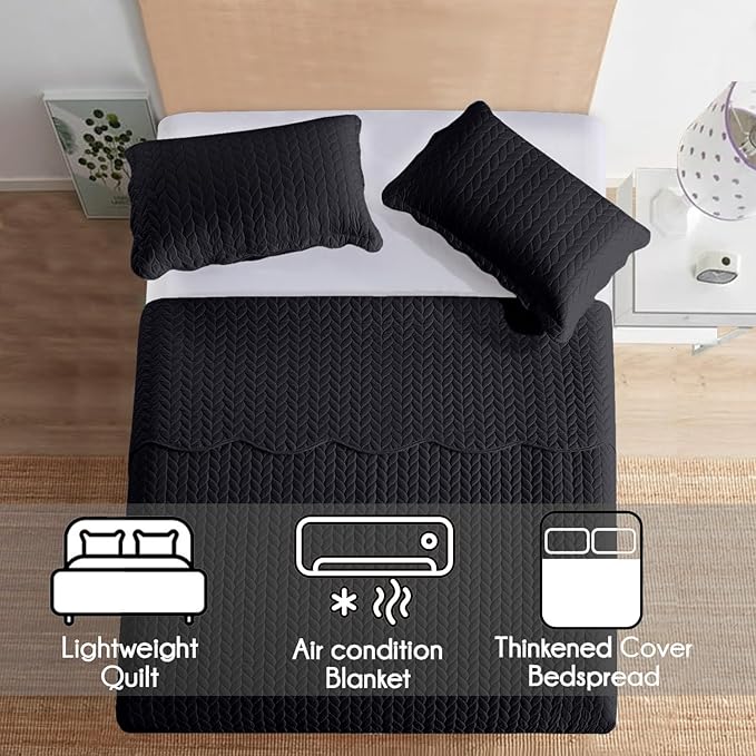 IR Imperial Rooms 8 Pack California King Quilt Bedding Set (118"x106") - Bulk Wholesale for Hotels, Guest Bedroom & Airbnbs - Lightweight Microfiber Reversible Embossed Quilts Bedspread (Black)