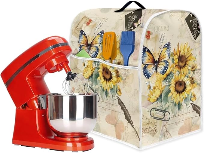 Sunflower Butterfly Stand Mixer Cover Compatible with 4.5-5 Quart Kitchen Aid Mixer, Washable Dustproof Covers Fit All Tilt Head & Bowl Lift Models Mixers, Easy to Clean