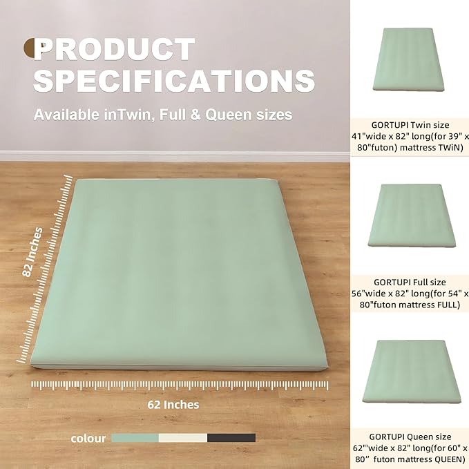 Floor Futon Cover Full Size 82" L x 56" W Japanese Floor Futon Mattress Slipcover Tatami Mats Cover Washable Green
