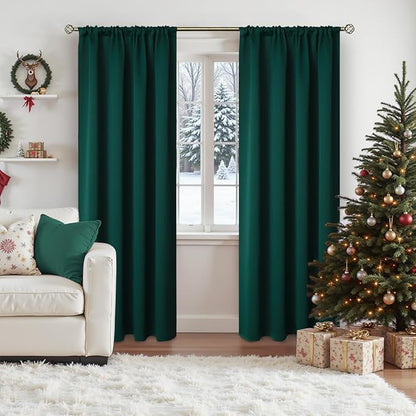 BGment Blackout Curtains 90 Inch Length 2 Panels for Living Room - Dark Green Thermal Insulated Room Darkening Drapes with Rod Pocket Christmas Decor for Bedroom, 52 x 90 Inch