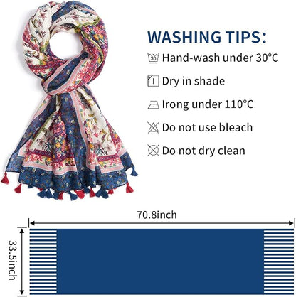 Scarf for Women Lightweight Soft Floral Leopard Printed Scarves Fall Winter Fashion Shawl Wrap with Fringe
