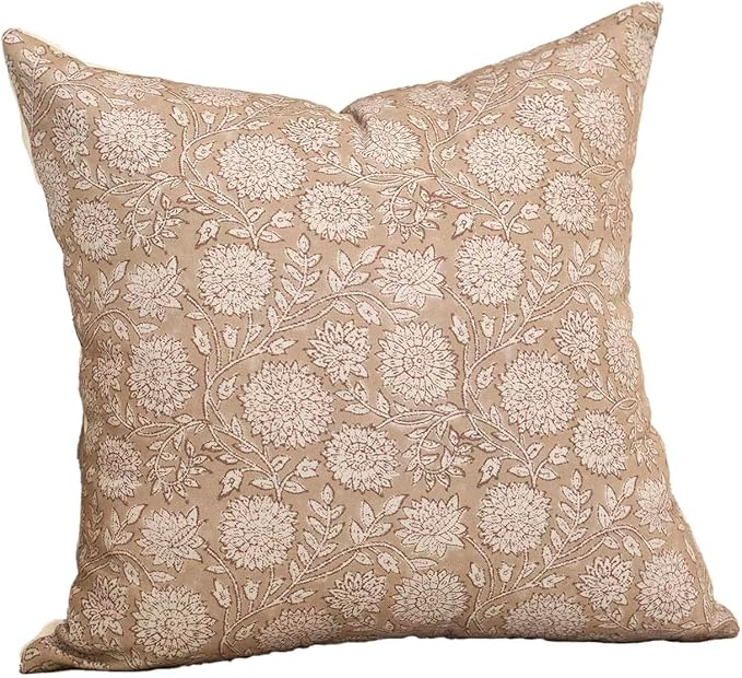 Amor Virisso Floral Pillow Covers 20x20 Throw Pillow Covers Vintage Block Print Pillow Cover Neutral Couch Pillows for Living Room Farmhouse Decorative Accent Sofa Pillows, Light Camel