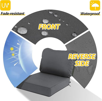 AAAAAcessories Outdoor Deep Seat Cushions, Waterproof, Fade-Resistant Patio Furniture Replacement Cushions, 23.5" x 25.5" x 5" + 23.5" x 19", Dark Gray