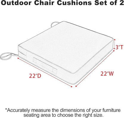 Favoyard Patio Chair Cushions 22 x 22 x 3 Inch Waterproof Outdoor Seat Cushions for Patio Furniture 3-Year Color Fastness Garden Sofa Couch Pads with Handle & Adjustable Straps Set of 2, Dark Grey