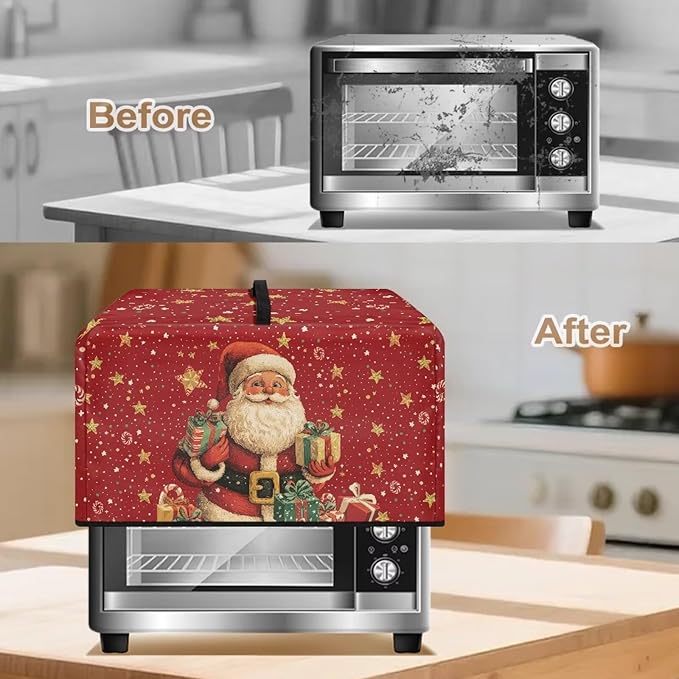 Microwave Oven Cover, Christmas Santa Claus Anti-Scratch Deep Fryer Cover Heat-Resistant Dustproof for Air Fryer Toaster Oven Microwave Oven Microwaves Dust Covers with Handles