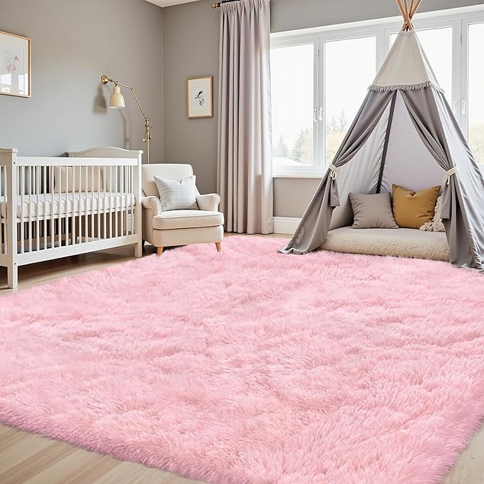 6x9 Area Rug for Living Room: Soft Fluffy Shag Pink Rugs for Bedroom, Non-Slip Large Fuzzy Plush Rug Indoor Floor Carpet for Nursery Kids Boys Girls Room, Dorms, Playroom, Modern Home Decor