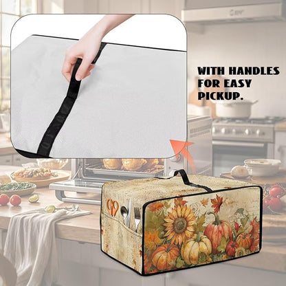 Toaster Oven Dust Cover Small Kitchen Appliance Cover for Countertop Convection Ovens,Small Appliances, M, 16.5 x 20.5 x 10 Inches, Retro Pumpkin Sunflower