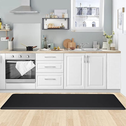 KitchenClouds Kitchen Mat Cushioned Anti Fatigue Rug 17.3"x60" Waterproof Non Slip Standing Desk Mat Comfort Floor Mats for House Sink Office (Black)