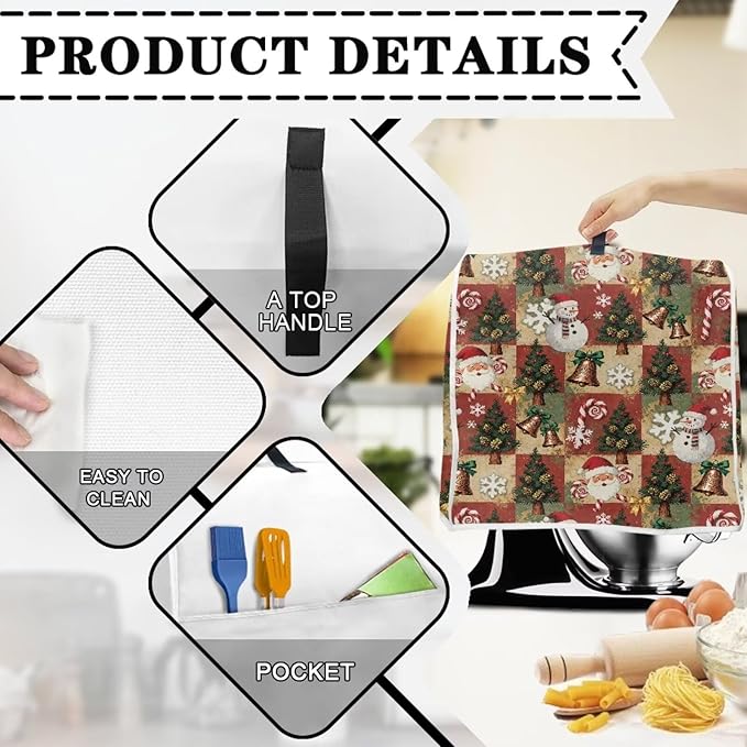 Christmas Stand Mixer Cover 4.5-5Qt Retro Mixer Cover Washable Anti-Stain Appliance Covers for Kitchen Counter Mixer Parts & Accessories Christmas Decor Gift for Friends