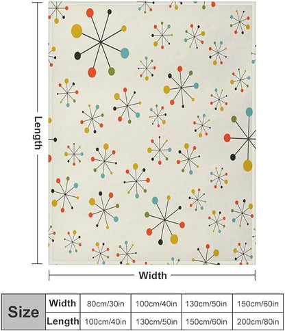 Mid Century Throw Blanket, Retro Abstract Geometric Pattern Boho 1950s 1960s Iconic Atomic Starbursts Modern Sputnik Print Blanket for Couch Sofa Bed Decorative Gifts 50"x60"