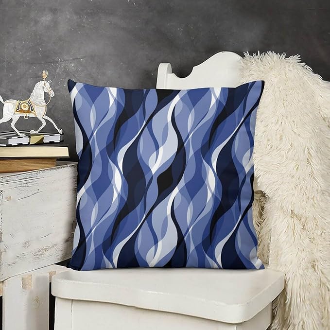 Navy Blue Throw Pillow Covers Modern Abstract Black and Blue Striped Decorations for Bedroom Living Room Farmhouse Sofa Pillows Bed Couch 12x12 Inch