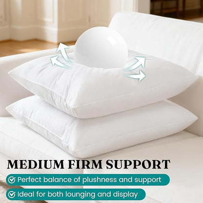 Oubonun 16x16 Feather Down Alternative Throw Pillow Inserts, 100% Cotton Cover, Medium Firm Decorative Pillow Inserts for Couch, Sofa, Bed, Chair (Set of 2)