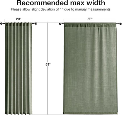 Anmao Natural Linen Curtains for Living Room 63 Inch Length 2 Panels Set, Light Filtering Semi Sheer Window Curtain Drapes for Bedroom with Curtain Rings and Clips, 52 Inch Wide Each Panel, Olive