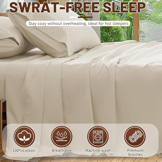 Extra Deep Pocket King Sheets 18-24 Inch 100% Egyptian Cotton 1000 Thread Count Sateen Weave Soft Breathable 4 Pieces（King，Linen）