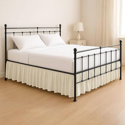 KRISHNA Ruffled Bed Skirt with Split Corners Queen, 100% Microfiber Hotel Quality, 24 Inch Drop Dust Ruffle Gathered Bedskirt with Platform, 60" x 80", Ivory