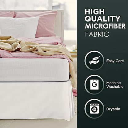 Pleated Bed Skirt Full Size, 18" Drop with Platform Design for Secure Fit, Split Corners, Wrinkle-Resistant Microfiber for Modern Stylish Look, Tailored Bedding for Hotel Luxury - Ivory