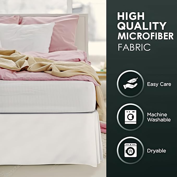 Pleated Bed Skirt Queen Size, 18" Drop with Platform Design for Secure Fit, Split Corners, Wrinkle-Resistant Microfiber for Modern Stylish Look, Tailored Bedding for Hotel Luxury - Ivory