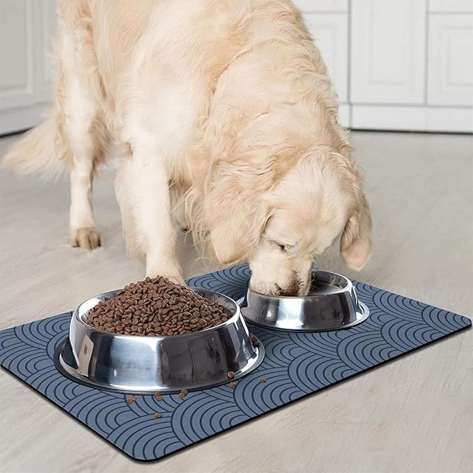 Dog Food Mat for Floors, Absorbent and Quick-Drying Pet Cat Food Mat,Anti-Fouling and Easy-to-Clean Pet Feeding Mat,Dog Bowl Mats for Messy Drinking Water Bowls.12x20inch Boho Style