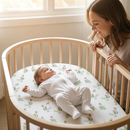 Gllquen Baby Bassinet Sheets 4 Pack, Breathable Cozy Fitted Mattress Sheet, Elastic Travel Crib Fashionable Pattern, Standard Cradle Safe Sheets for Baby Boys Girls 32"x16"(Forest Tale)