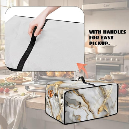 Toaster Oven Dust Cover with Storage Pockets, Protective Decorative Smart Oven Cover for for Kitchen Countertop, L, 18.5 x 22.5 x 13 inches, White Gold Gray Marble