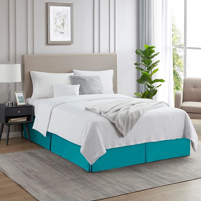 Nestl Teal Full XL Bed Skirt - Full XL Size Bed Skirt 14 Inch Drop - Brushed Microfiber Bed Skirts - Hotel Quality Pleated Bed Skirt - Shrinkage & Fade Resistant