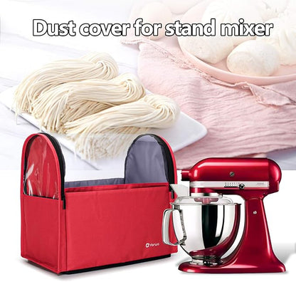 Yarwo 2026 Upgraded Stand Mixer Cover Compatible with 6-8 qt KitchenAid Mixer, Visible Dust Cover with Multiple Pockets for Extra Kitchen Accessories, Red