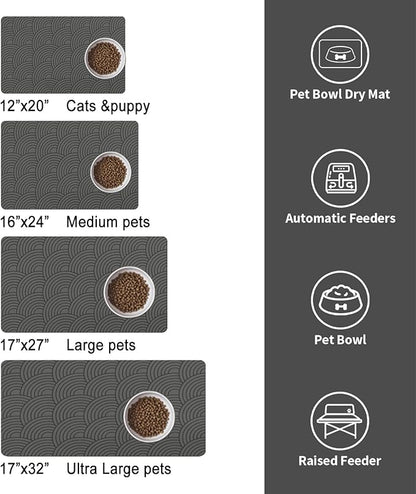 Dog Food Mat for Floors, Absorbent and Quick-Drying Pet Cat Food Mat,Anti-Fouling and Easy-to-Clean Pet Feeding Mat,Dog Bowl Mats for Messy Drinking Water Bowls.17 x27inch Boho Style