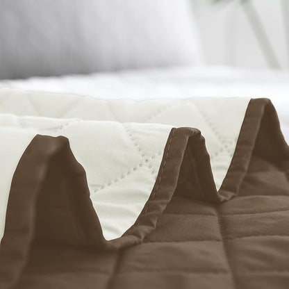 Easy-Going Full/Queen Size Reversible Quilt Set with 1 Quilt and 2 Pillow Shams, Soft Bed Quilt Cover, Water Resistant Lightweight Microfiber Bedspread, Stain Resistant, Camel/Ivory