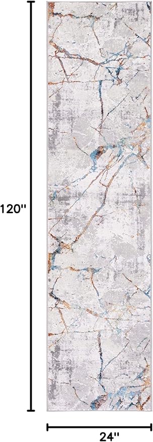 SAFAVIEH Amelia Collection Runner Rug - 2' x 10', Grey & Blue Gold, Modern Abstract Design, Non-Shedding & Easy Care, Ideal for High Traffic Areas in Living Room, Bedroom (ALA293M)