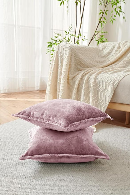 Luxurious Velvet Throw Pillow Covers 20x20 Set of 2 Decorative Pillow Covers Solid Square Cushion Case for Sofa Couch Bedroom Farmhouse, Mauve