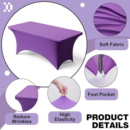 Trlyc 1 Pack 4FT Spandex Table Cloth - 48 x 30 Inch Rectangular Stretch Tablecloth, Wrinkle Resistant Scretch Table Cover for Wedding, Party, Banquet, Picnic, Outdoor Decoration (1Pcs,Purple)