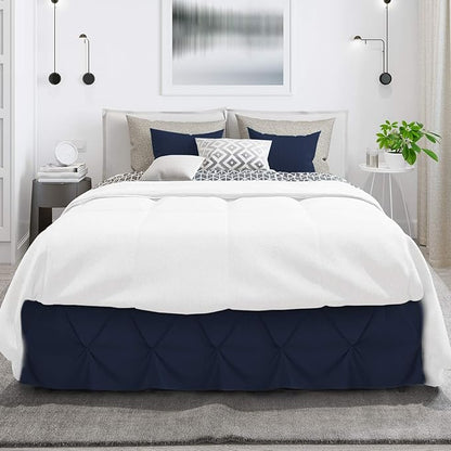 Nestl Navy Blue Bed Skirt - Pinch Pleat Full Size, 14" Drop, Premium Microfiber