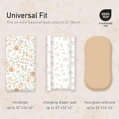 Gllquen Baby Bassinet Sheets 4 Pack, Breathable Cozy Fitted Mattress Sheet, Elastic Travel Crib Fashionable Pattern, Standard Cradle Safe Sheets for Baby Boys Girls 32"x16"(Pastoral Whispers)