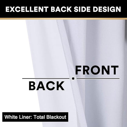 PrinceDeco 100% Blackout Curtains for Living Room Sliding Door Curtains Blackout Curtains 96 Inches Long Patio Curtains for Sliding Door Curtain,W100 X L96 Inch，Pearl White