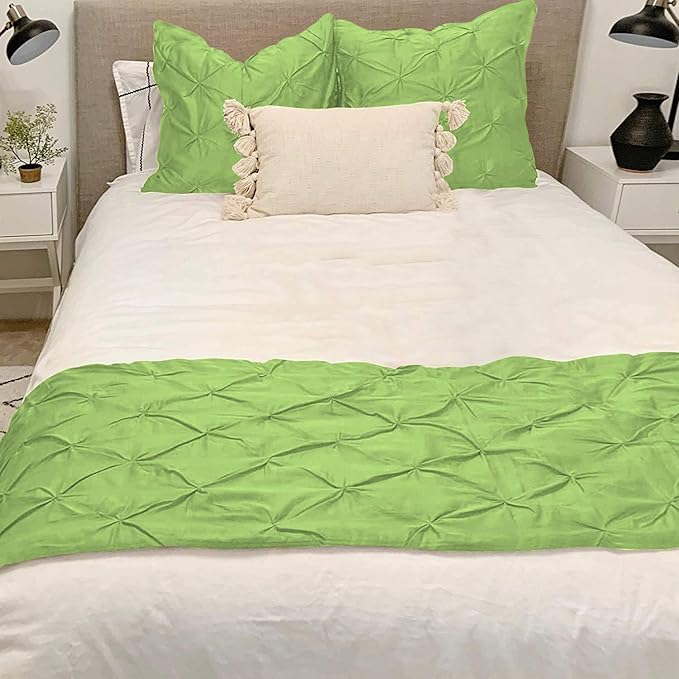 Bed Runner Set - 100% Pure Cotton 800 Thread Count - Luxury 1 Pinch Pleated Bed Runner and 2 Pillow Cover - 3 Piece Pinch Pleated Bed Runner Set California King, Sage