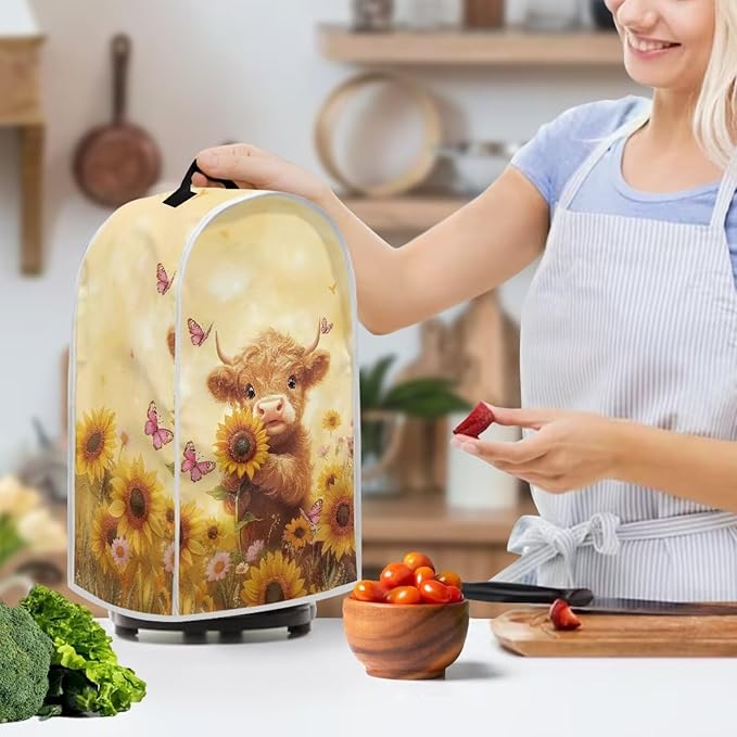 Highland Cow Blender Cover for Kitchen Blender Dust Cover Reusable Food Processor Dust Cover Easy to Install Kitchen Appliance Cloth Cover Novelty Tabletop Decor Gift for Friends