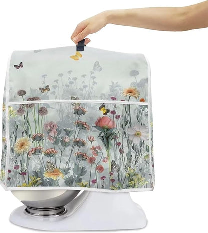 Floral Mixer Covers for Kitchen Aid 6-8 Quart Mixer Dust Cover with Top Handle Dustproof Food Processor Cover Kitchen Appliance Accessories