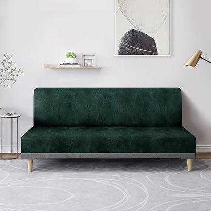 molasofa Leather Like Stretch Futon Slipcover Armless Futon Bed Sofa Cover Furniture Protector with Elastic Bottom, Soft and Washable Futon Cover for Sofa Bed Stay in Place（Medium，Green）