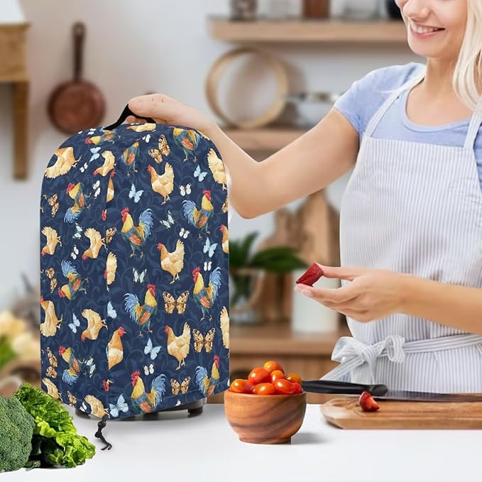 Butterfly Rooster Blender Dust Cover Stand Mixer or Coffee Maker Appliance Covers with Drawstring Anti Fingerprint Polyester Dust Stain Resistant Blender Cover for Home Kitchen