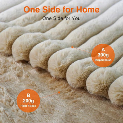 Electric Blanket, Soft Stripe Heated Blanket with 6 Heating Levels & 10 Hours Auto Shut Off, Fast Heating Warm Blanket, Machine Washable, Khaki, 84 x 90 Inch