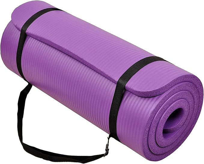BalanceFrom GoCloud 71x24 Inches Extra Thick Yoga Mat 1-Inch High-Density Foam – Roll-Up Exercise Pad with Double-Sided Non-Slip Surface and Carrying Strap for Pilates and Home Workouts