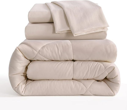 NTBAY Twin Comforter Set with Sheets, 5 Pieces Soft and Breathable Twin Bedding Set, Twin Bed in a Bag, Down Alternative Comforter Set Solid Color All Season, Kids Bedding Set, Taupe