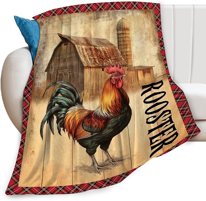 Farmhouse Rooster Blanket Chicken Farm Country Animal Barn Print Throw Blankets for Couch Sofa Stuff Decor Soft Cozy Fleece Plush Flannel for Baby Kids Adults Lover Men Women 40"x50"